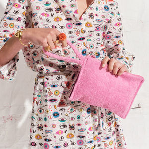 Portable Logo Personnalisé 100% Coton Éponge <span class=keywords><strong>Tissu</strong></span> Éponge Maquillage Sac Serviette Vierge Matériel Cosmétique Sac avec Poignée Souple - Product Image 3