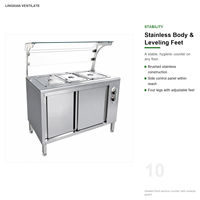 Comptoir chauffant isotherme professionnel en acier inoxydable pour présentation alimentaire avec couvercle en verre incurvé 60-85°C