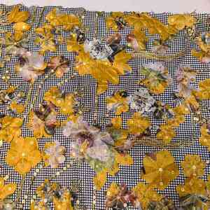 Nhà Sản Xuất Tùy Chỉnh Thiết Kế Polyester Hoa Ren Vàng Sequin Đính Cườm Meah Thêu Vải Cho Phụ Nữ Ăn Mặc, Hometextile - Product Image 4