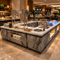 OKEY Stations de buffet mobiles personnalisées pour hôtels, comptoir de buffet en marbre avec éclairage LED, table de buffet mobile pour la restauration en extérieur