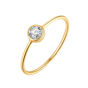 14k Gold Plated 925 Sterling <b>Silver</b> Rinntin APR26 <b>Solitaire</b> Bezel <b>Ring</b> Elegant Minimalist Engagement Jewelry Ideal for Gifting - Product Image 1