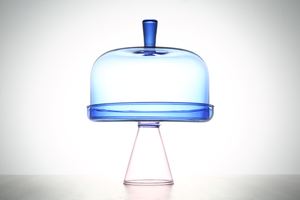Assiette à gâteau en verre soufflé à la main en borosilicate rose avec dôme en verre bleu avec <span class=keywords><strong>cloche</strong></span> - Product Image 2