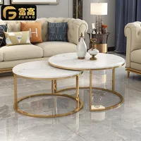 Mueble de sala de estar, conjunto de mesa de té con diseño redondo de lujo nórdico de Metal, negro, blanco, dorado, moderno, mármol