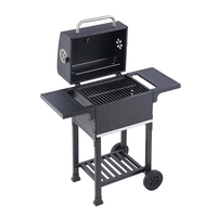 Barbecue au charbon de bois professionnel d'extérieur avec roues, étagères de préparation et conception facile à nettoyer pour services de traiteur et usage domestique