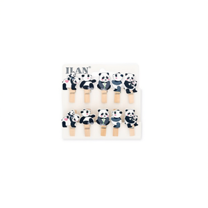 ILAN Mollette in Legno 3.5cm 10pz Design Panda per Fermagli da Abbigliamento - Product Image 1