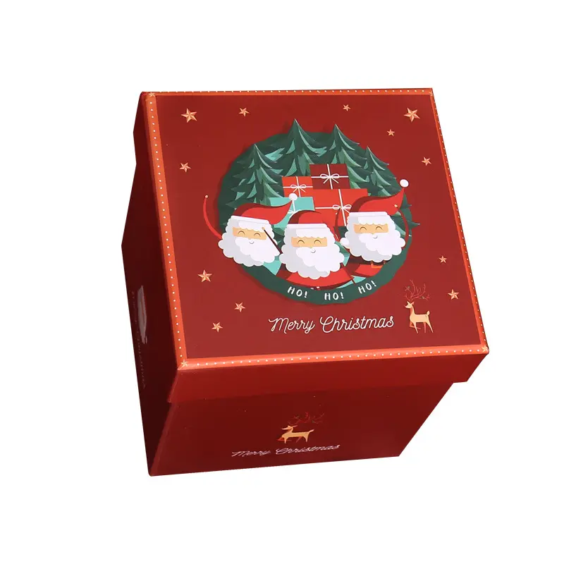 Рождественский подарок с крышкой решение для упаковки на заказ переработанные рождественские дизайнерские бумажные подарочные коробки упаковка с крышкой лентой