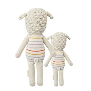 Sıcak satış özel sevimli Kawaii örgü koyun yumuşak oyuncak doldurulmuş hayvan koyun örme doldurulmuş bebek oyuncak