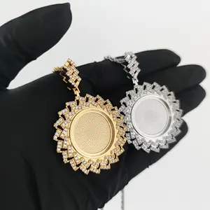 Liontin Memori Kustom Bulat Cz Bling Es Emas 14K Grosir Kalung Gambar 3d Hewan Peliharaan Jimat Gambar untuk Pembuatan Perhiasan