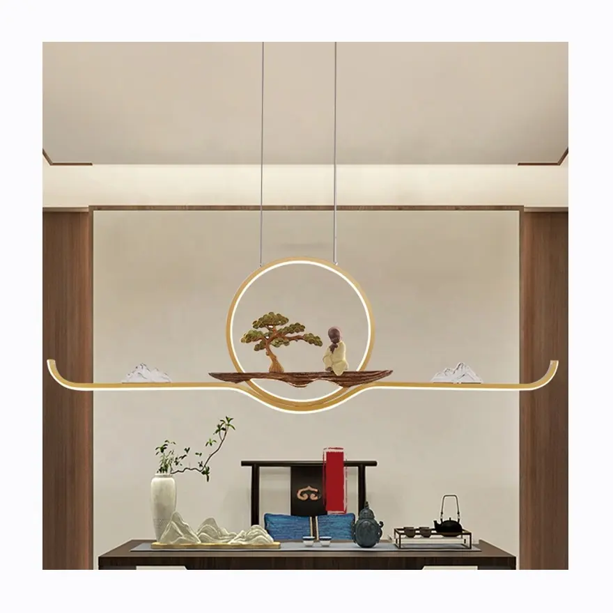 Luminária suspensa para sala de jantar, luminária chinesa com pingente criativo Zen, lâmpada moderna com 3 cores para estudo em casa, novidade