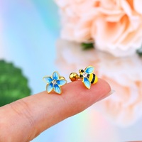 Boucles d'oreilles en acier inoxydable avec CZ coloré, boucles d'oreilles à fleurs, papillon, abeille, boucles d'oreilles à clous, piercing d'hélice, bijoux de tragus