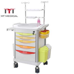 Chariot d'anesthésie mobile en <span class=keywords><strong>plastique</strong></span> ABS de qualité supérieure pour patients hospitaliers, avec <span class=keywords><strong>tiroirs</strong></span>, par MT MEDICAL Hospital Furniture - Product Image 2
