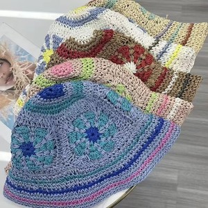 Sombrero <span class=keywords><strong>de</strong></span> Pescador Tejido a Mano con Bloques <span class=keywords><strong>de</strong></span> Color, Sombrero <span class=keywords><strong>de</strong></span> Paja Calado con Protección UV <span class=keywords><strong>para</strong></span> Viajes y Vacaciones al Aire Libre - Product Image 6