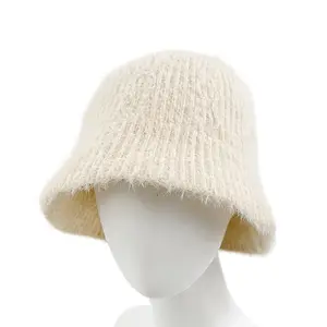Len dệt kim lông xô Mũ mùa đông ngoài trời đường phố giữ ấm Mũ Dệt Kim của phụ nữ