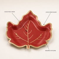Assiettes en papier en forme de feuille, dorées avec des veines, jetables, pour Thanksgiving