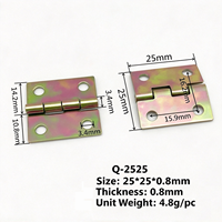 Charnière miniature en fer galvanisé couleur, 25*25*0.8mm, 4 trous, pour boîtes cadeaux et emballages, accessoires de quincaillerie, vente en gros