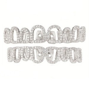 Grillz en argent sterling S925 entièrement sertis de moissanite, design géométrique, unisexe, style hip-hop streetwear - Product Image 5