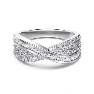 Dylam Common Luxurious Jewelry Rhodium Plated 925 Sterling <b>Silver</b> <b>Eternity</b> Band 5A Cubic Zirconia Geometric Multiple Layer <b>Rings</b> - Product Image 1