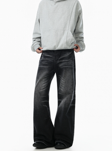 Pantaloni in denim lavorato a maglia a gamba larga blu ghiaccio effetto vintage - Pantaloni da uomo a gamba larga che valorizzano e snelliscono la figura - Product Image 5