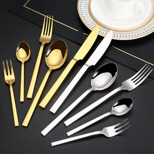 Luxury Tableware Stainless Steel Flatware Silverware Gold Plate Black 304 Knife Spoon And Fork Mirror Polishing Cutlery Set
