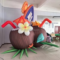 Boisson géante gonflable à la noix de coco avec toile de fond photo en forme de planche de surf pour fête hawaïenne Luau sur la plage
