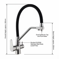 Robinet de cuisine en acier inoxydable 304 chromé noir, mitigeur 3 voies eau chaude et froide, personnalisable avec images et vidéos
