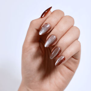 Uñas postizas personalizadas de cobre con brillo metálico en forma de almendra, venta al por mayor, uñas artificiales OEM ODM de fábrica, uñas a presión. - Product Image 1