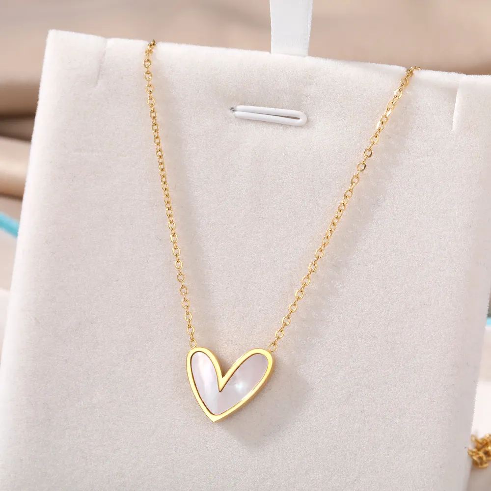 KISSWIFE Heart Pendant Necklace Dainty Gold Plated Thin Chain Shell Heart Necklace Stainless Steel Jewelry Women