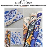 Retro Runder Teppich mit Mandala-Muster, Dünne Polyester-Decke für Wohnzimmer und Arbeitszimmer, Amerikanische Bettdecke, Yoga-Matte, Tanzmatte