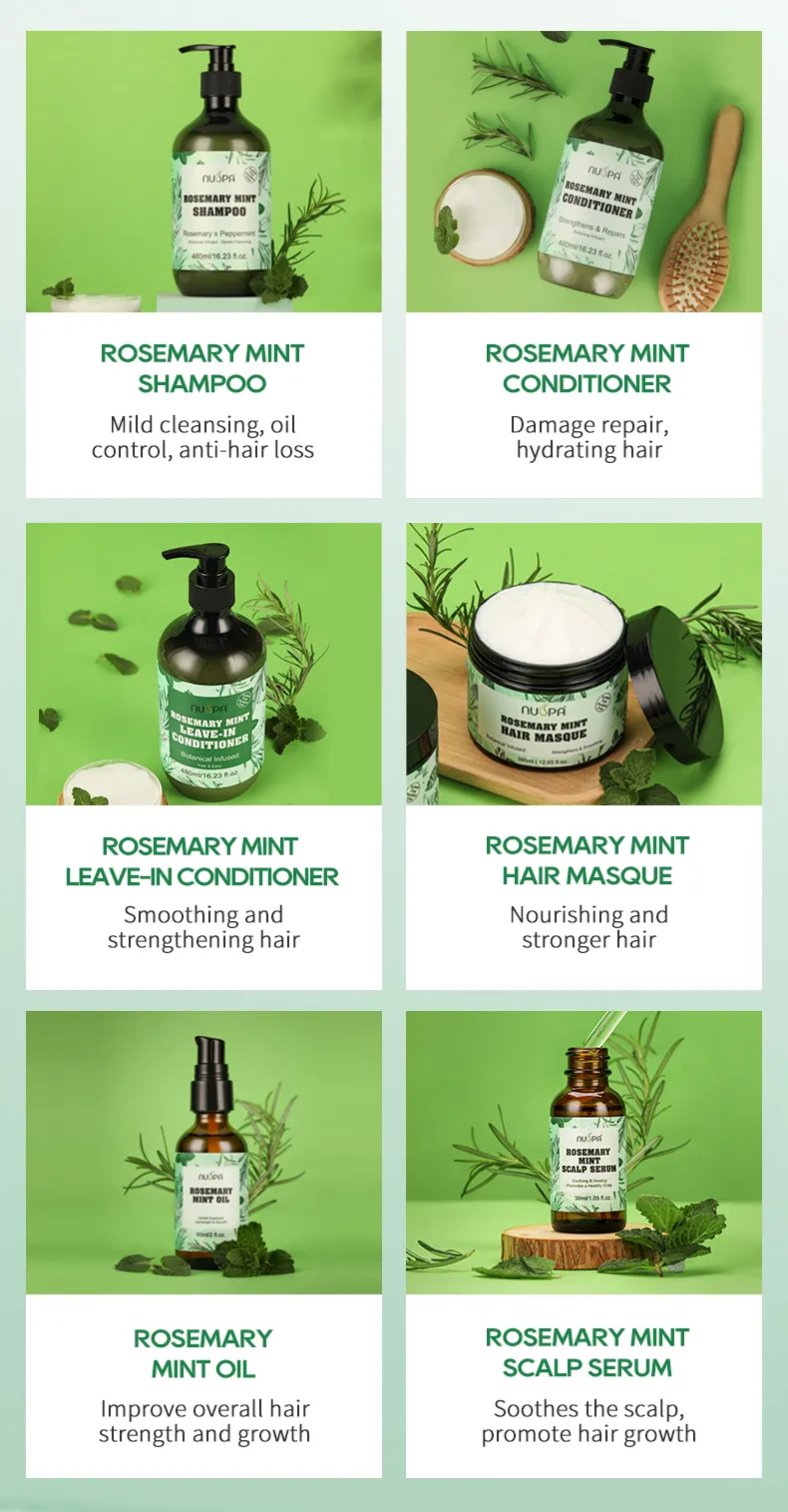 Campioni gratuiti NUSPA biotina infusa Anti-perdita di capelli cura rafforzamento dei capelli crescita olio di menta di rosmarino a base di erbe