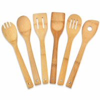 Ensemble d'ustensiles de cuisine en bambou, 6 pièces, outils de cuisson en bois naturel, spatule, cuillère, louche pour ustensiles de cuisine antiadhésifs, accessoires de cuisine