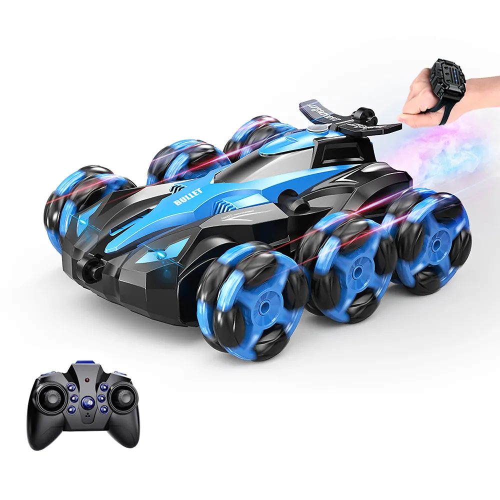 HW NEW 6 wheel RC stunt car 2.4G Dual Remote Control 4WD Spray drift 360-degree rotation tumbling double-sided driving toy