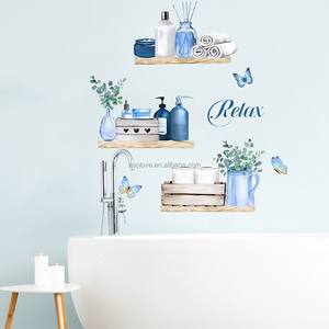 Vase de plantes papillon bleu autocollant mural <span class=keywords><strong>porte</strong></span> en verre de toilette papier peint décoratif autocollant mural autocollant mural étanche - Product Image 3