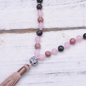 108 Mala tibetano <span class=keywords><strong>preghiera</strong></span> femminile collana di quarzo rosa Mayti Yoga 8Mm 108 Mala naturale Rhodonite pietra collane Yoga gioielli - Product Image 4
