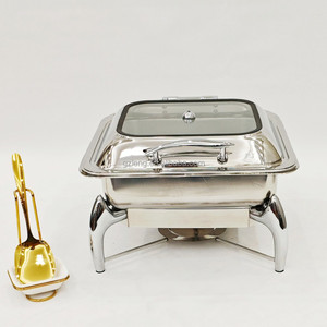 Desain Baru 6L Modern Perak Stainless Steel Kotak Hidrolik Chafing Dish Buffet Catering Server Penghangat Makanan Mewah Dapat Disesuaikan - Product Image 3