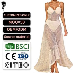 เดรสยาวลูกไม้สไตล์ใหม่สุดฮอตสำหรับฤดูร้อน เหมาะสำหรับวันหยุดพักผ่อน ดีไซน์หรูหรา เซ็กซี่ ทันสมัย พร้อมสายรัดไหล่สำหรับผู้หญิง - Product Image 1