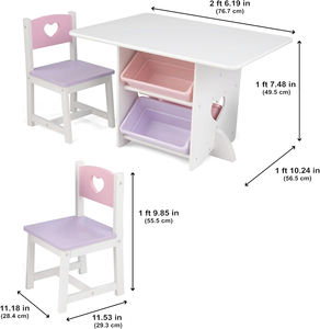 Ensemble table et 2 chaises en bois pour enfants, couleur pastel, avec 4 conteneurs de rangement en plastique, bureau d'activités pour enfants, design en forme de cœur - Product Image 3