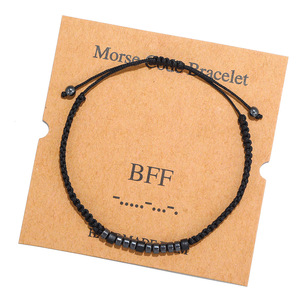 Pulsera tejida a mano para parejas, brazalete con cuentas de Piedra de hierro negra, pulsera creativa de código Morse para mujer - Product Image 6
