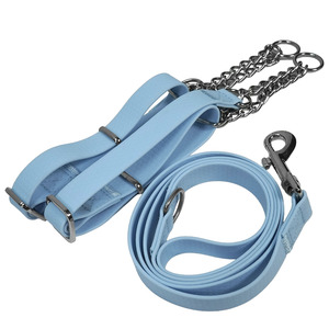 Light Blue Waterproof PVC Dog <b>Collar</b> And <b>Leash</b> Set With Metal Chain D Rings Snap Hook For Outdoor Walking Custom Available - Product Image 1