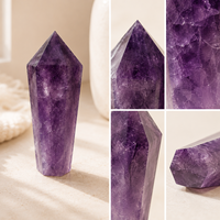 Sceptre miniature en améthyste de 8-9 cm, baguette de cristal polie, pointe de pierre précieuse violette pour la décoration intérieure, la méditation, la collection ou comme cadeau