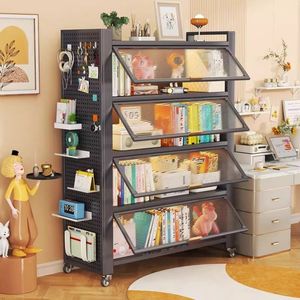 ตู้เก็บของเด็กหลายชั้นแบบตั้งพื้นพร้อมชั้นวางหนังสือ ดีไซน์ฝาปิดกันฝุ่น สำหรับห้องเด็ก จัดเก็บของเล่น - Product Image 4