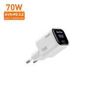 Pengisi Daya Ponsel Vina 70W GaN Fast Charging Tipe-C dengan Layar Pintar, PD 3.2, PPS, AVS, QC 3.0, Bersertifikasi CE FCC, Colokan UK untuk Tablet