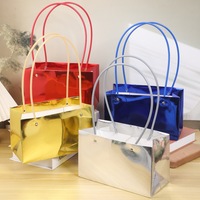 Sac fourre-tout en papier miroir métallique avec poignée, réutilisable, pour bouquet de fleurs, emballage cadeau