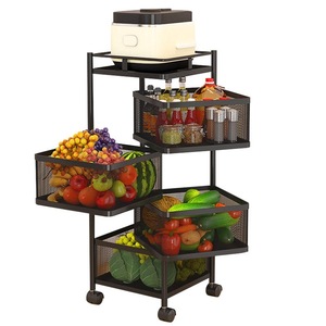Estante de almacenamiento de acero giratorio, carrito cuadrado multifuncional para verduras, cesta de frutas, cocina - Product Image 1