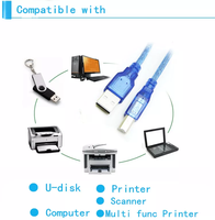 Câble d'imprimante bleu transparent USB 2.0 Type A mâle à B mâle pour câble de scanner d'imprimante d'ordinateur