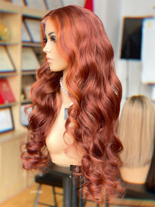 Perruque à lacet frontal ondulée de couleur <span class=keywords><strong>orange</strong></span> de luxe Shy 2026, design de luxe, HD 13x5, cheveux naturels pré-épilés avec des cheveux de bébé pour femme - Product Image 3