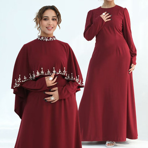 Robe de soirée musulmane sur mesure OEM, Abaya ouverte avec cape <span class=keywords><strong>amovible</strong></span>, manches perlées à la main, anti-plis, tenue de fête du Ramadan - Product Image 1