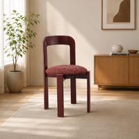 Chaise de salle à manger moderne avec cadre bordeaux, pieds en bois de caoutchouc et coussin rembourré en lin pour la maison, le bureau et l'hôtel