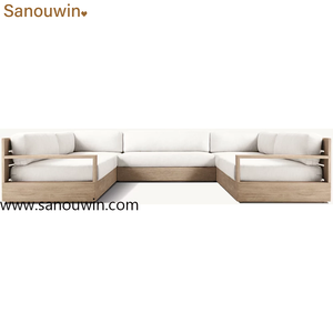 Canapé modulable en teck personnalisable - Canapé de patio extérieur en teck massif avec coussins à séchage rapide - Product Image 5