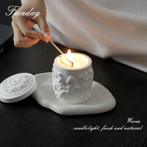 Scented Candles Vintage Plaster Cup Cylinder Soy Wax Floral Fragrance Bedroom Decor - Product Image 2