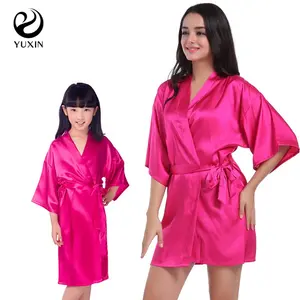 Women's Kimono Robe Matching Children's Robes Color Silk Polyester Sleepwear Bathrobe Family Suit